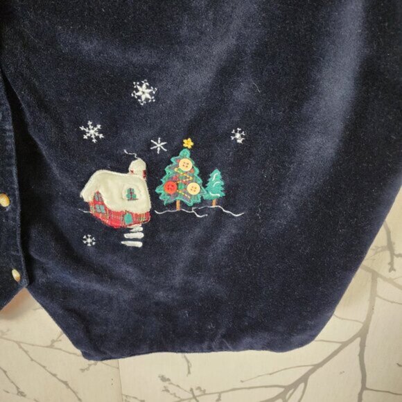 Penningtons VTG Navy Velvet Winter Snowman Embroidered Holidays Vest - Picture 2 of 6
